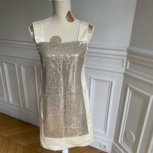 Gold Nanette Lepore Cocktail Dress, Short, Satin, and Sequins Size 2